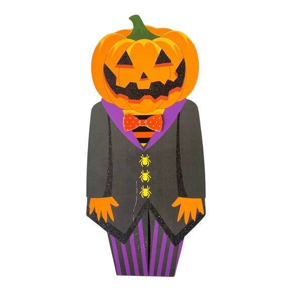 Halloween Pumpkin Man Sign & Ribbon Bundle – DIY Wreath Supply Kit or Fall Swag - Picture 2 of 5